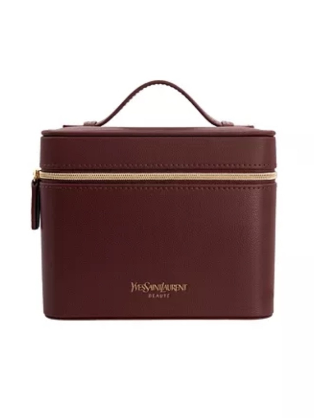 Authentic Yves Saint Laurent Beauty Burgundy Leather Vanity Case with top handle